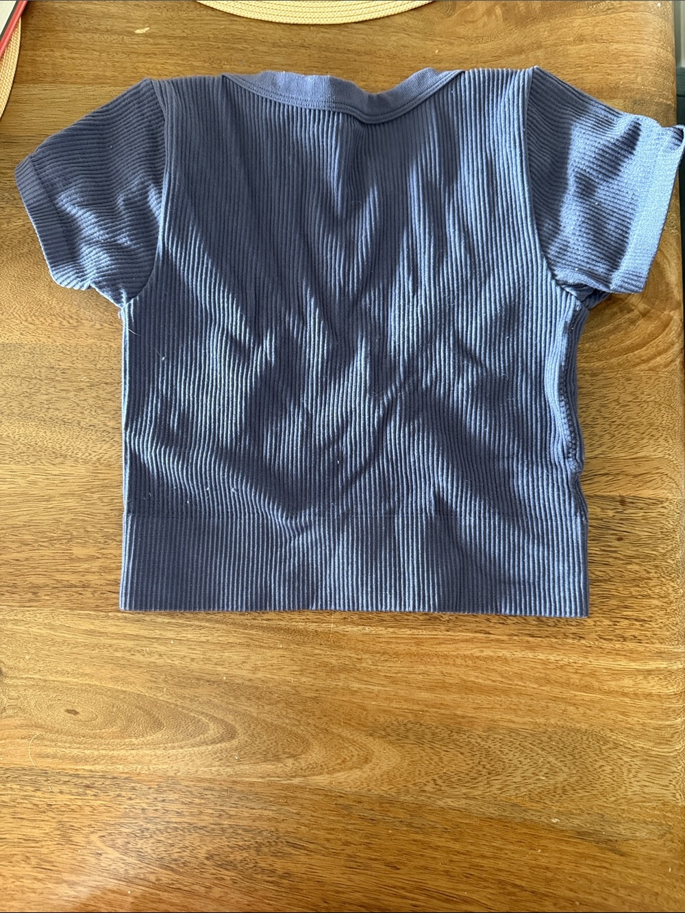 Garage Navy Ribbed V-Neck Cropped Tee - Picture 3 of 3